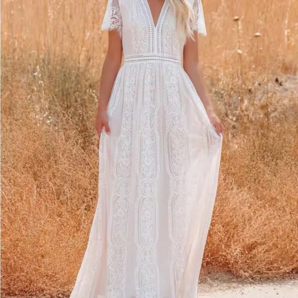 Elegant White Lace Dress boho lace party wedding dress bridesmaid